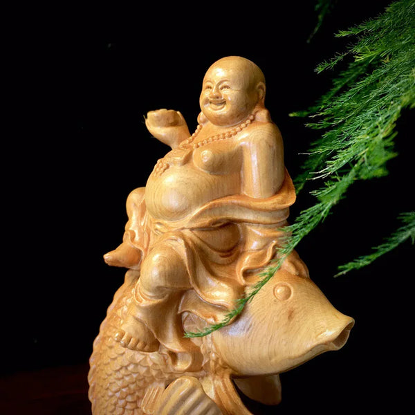 Wood Carp Maitreya Buddha-ToShay.org