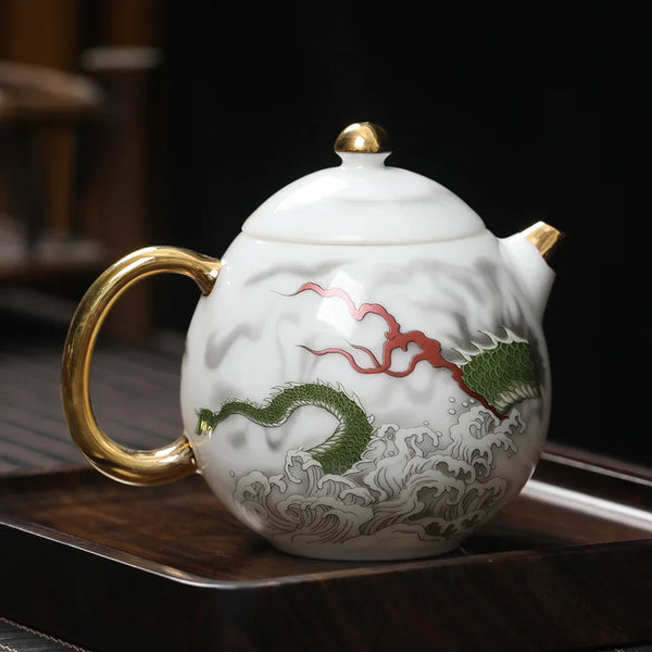 White Dragon Porcelain Teapot-ToShay.org