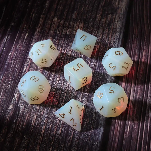 White Opalite Platonic Solid Dice-ToShay.org