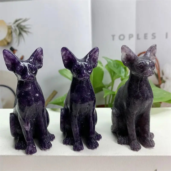 Purple Lepidolite Cat Statue-ToShay.org