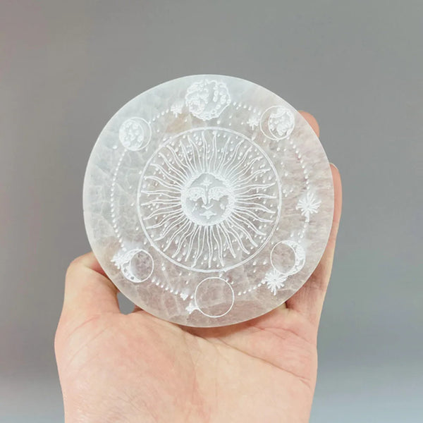 White Selenite Lunar Eclipse Plate-ToShay.org