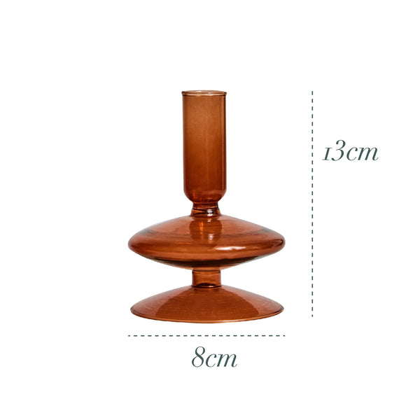 Glass Amber Candlestick Holder-ToShay.org