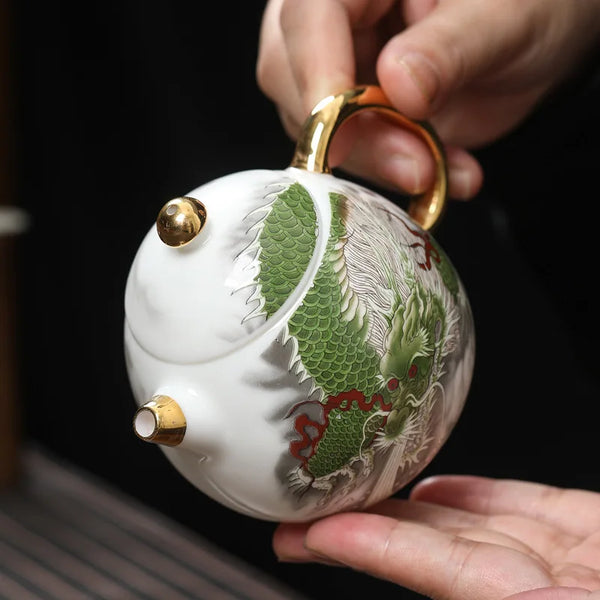 White Dragon Porcelain Teapot-ToShay.org