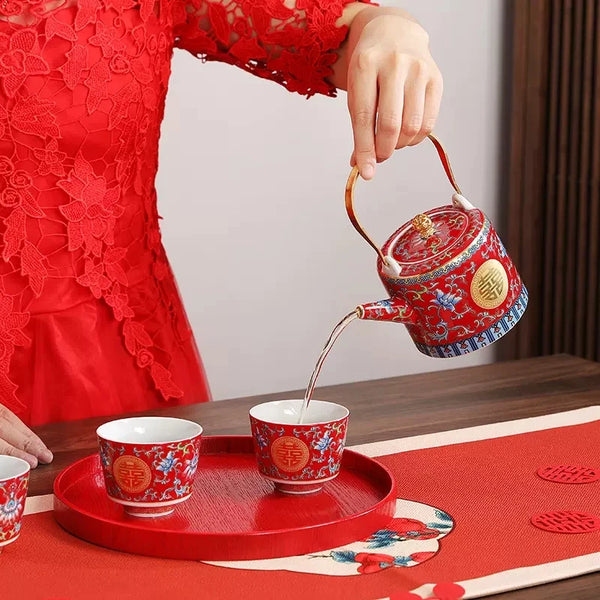 Red Enamel Tea Set-ToShay.org