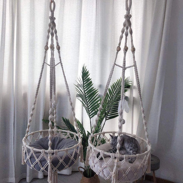 Macrame Hanging Cat Basket-ToShay.org