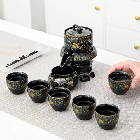 Black Ceramic Rotation Tea Set-ToShay.org