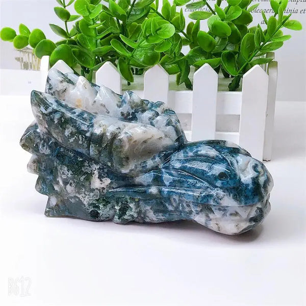 Green Moss Agate Dragon Skull-ToShay.org