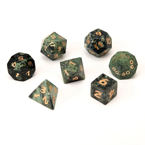 Green Kambaba Jasper Platonic Solid Dice-ToShay.org