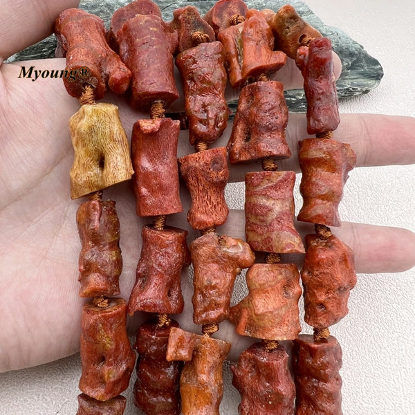 Red Coral Cylinder Beads-ToShay.org