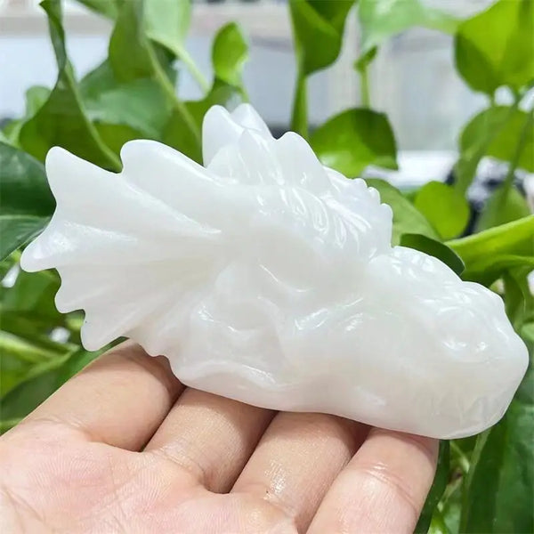 White Marble Jade Dragon Skull-ToShay.org