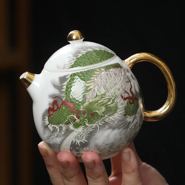 White Dragon Porcelain Teapot-ToShay.org