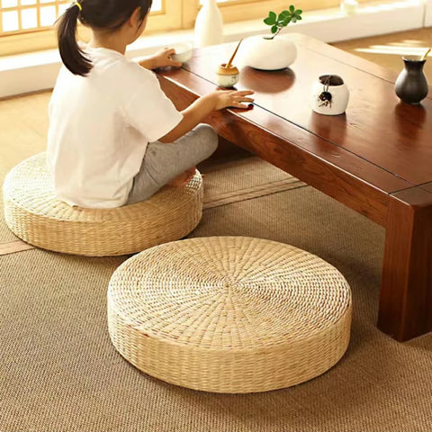 Woven Straw Pouf-ToShay.org