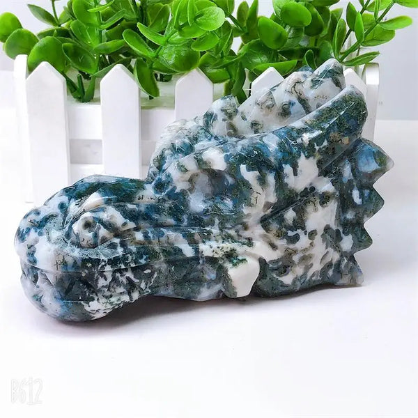 Green Moss Agate Dragon Skull-ToShay.org