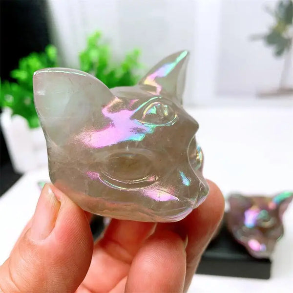 Rainbow Aura Quartz Cat Head-ToShay.org