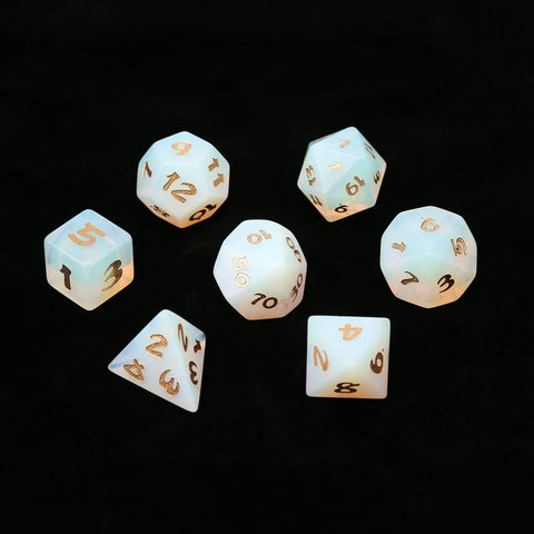 White Opalite Platonic Solid Dice-ToShay.org