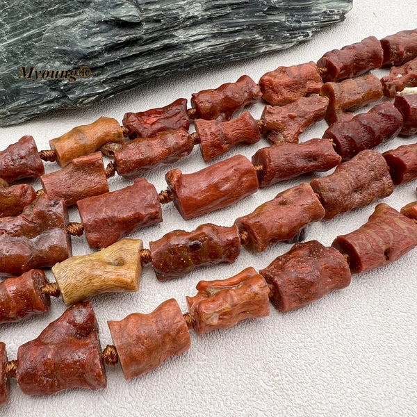 Red Coral Cylinder Beads-ToShay.org