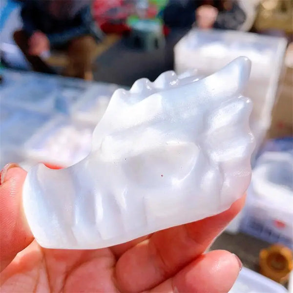 White Selenite Dragon Skull-ToShay.org