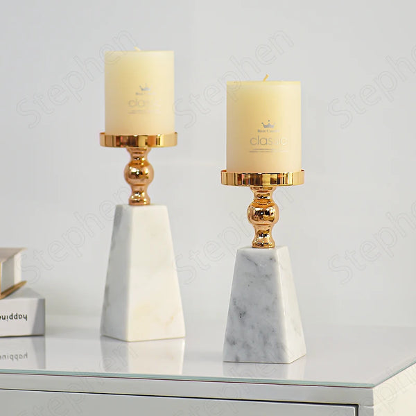 White Marble Candle Holders-ToShay.org