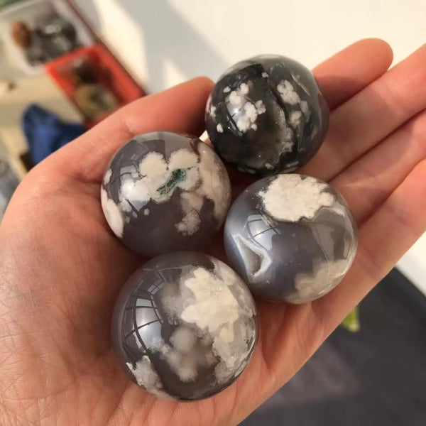 Grey White Sakura Agate Balls-ToShay.org