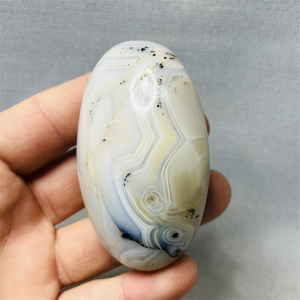 Yellow Milk Sky Eye Agate Palm Stone-ToShay.org