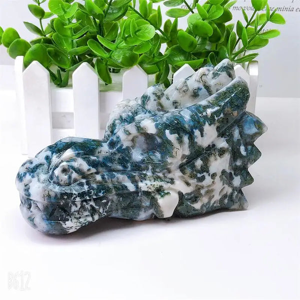 Green Moss Agate Dragon Skull-ToShay.org