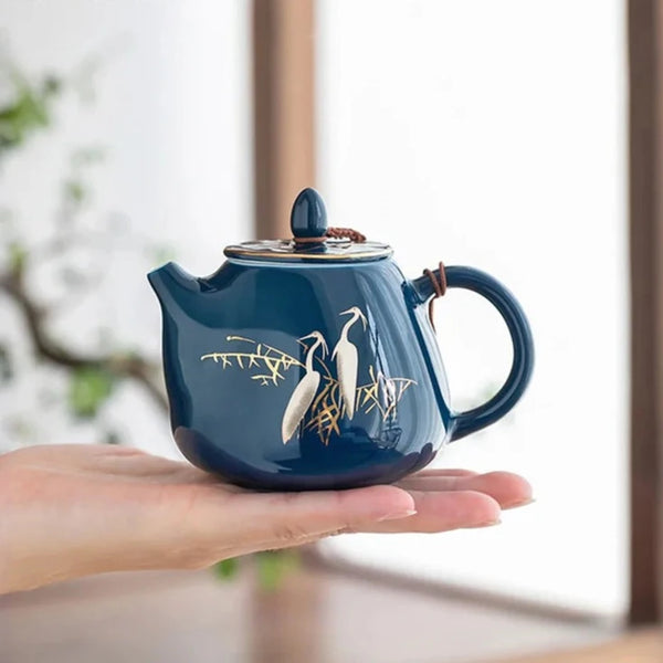 Crane Blue Ceramic Tea Pot-ToShay.org