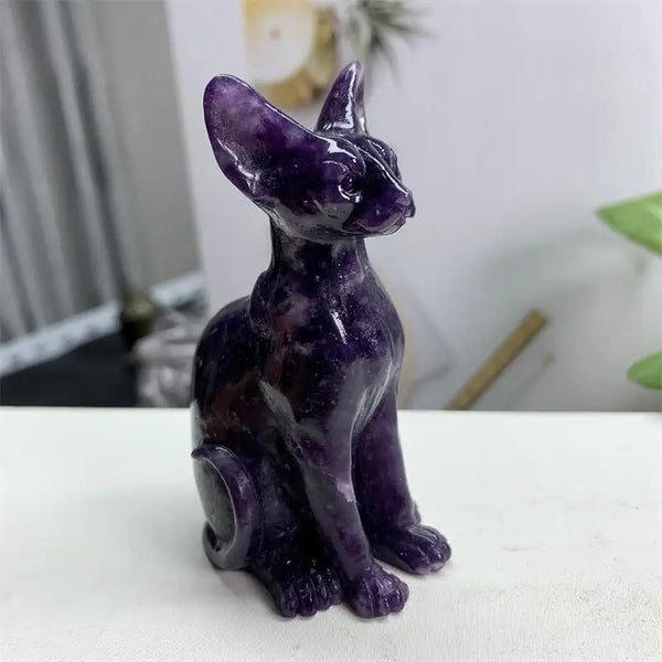 Purple Lepidolite Cat Statue-ToShay.org