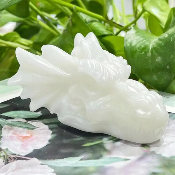 White Marble Jade Dragon Skull-ToShay.org