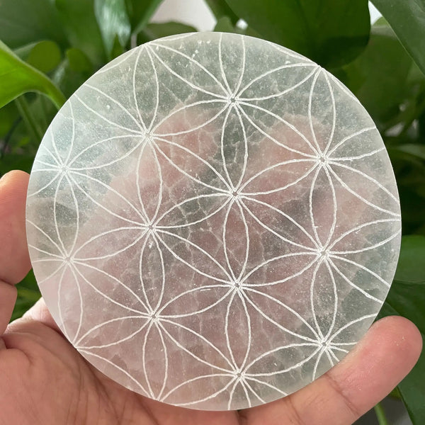 White Selenite Flower Plate-ToShay.org