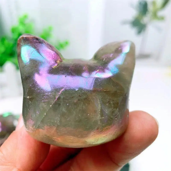 Rainbow Aura Quartz Cat Head-ToShay.org