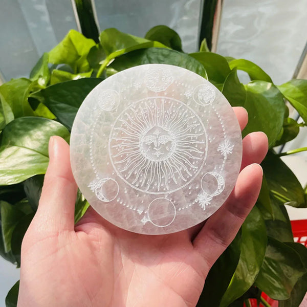 White Selenite Lunar Eclipse Plate-ToShay.org