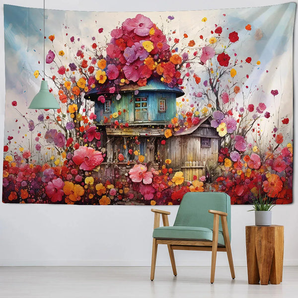 Mushroom House Art Tapestry-ToShay.org