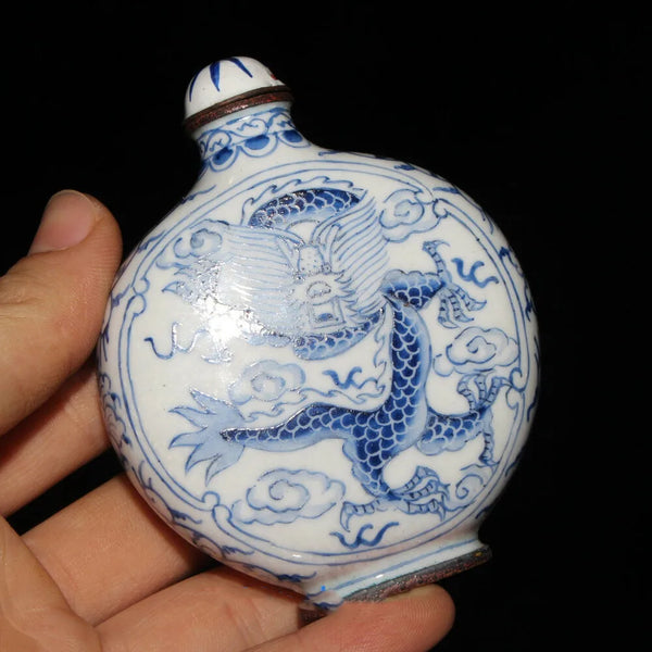 Blue White Dragon Snuff Bottle-ToShay.org