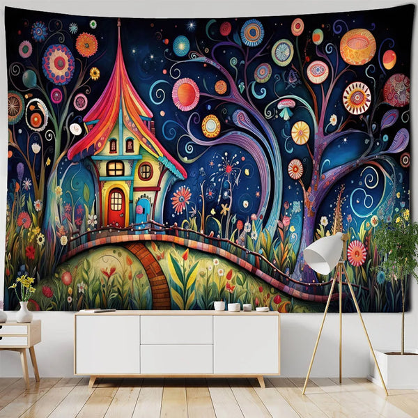 Mushroom House Art Tapestry-ToShay.org