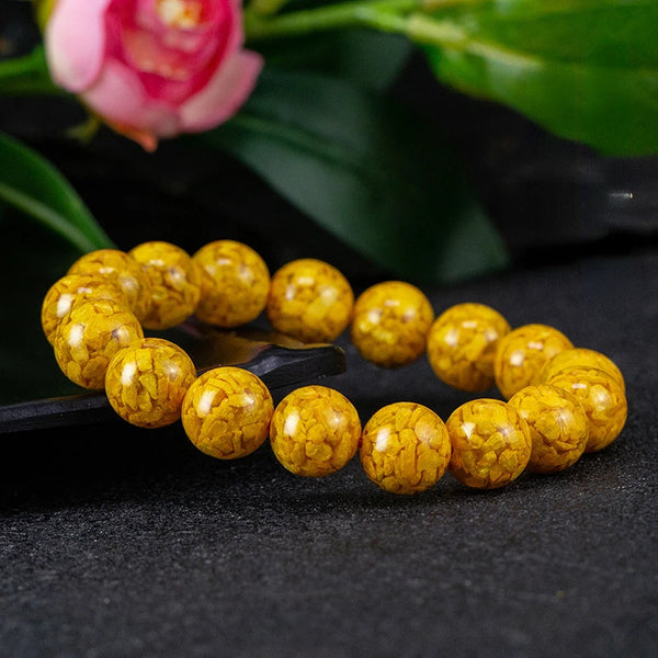 Yellow Cinnabar Bead Bracelet-ToShay.org