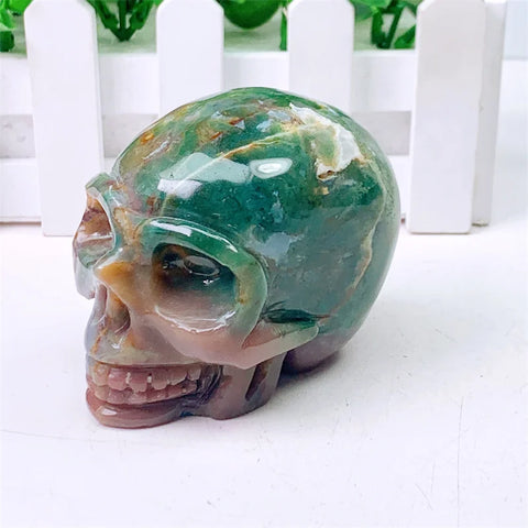 Green Pink Ocean Jasper Skull-ToShay.org