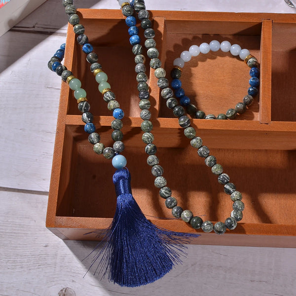 Green Zebra Stone Mala Beads-ToShay.org