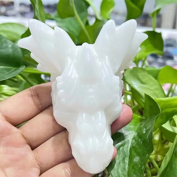 White Marble Jade Dragon Skull-ToShay.org