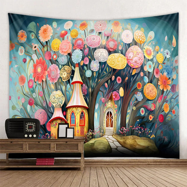 Mushroom House Art Tapestry-ToShay.org