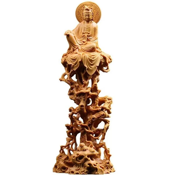 Wood Guanyin Sakyamuni Buddha-ToShay.org