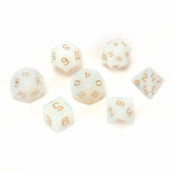 White Opalite Platonic Solid Dice-ToShay.org