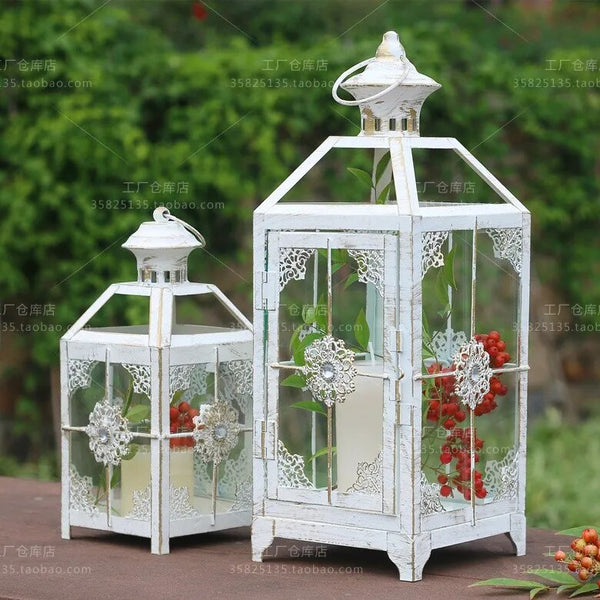 White Iron Candle Lantern-ToShay.org