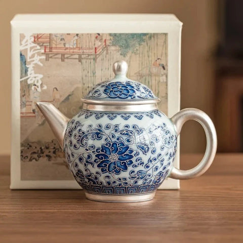 Silver Blue Ceramic Teapot-ToShay.org