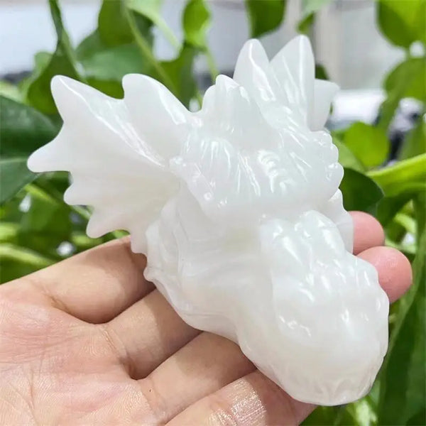 White Marble Jade Dragon Skull-ToShay.org