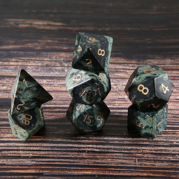 Green Kambaba Jasper Platonic Solid Dice-ToShay.org