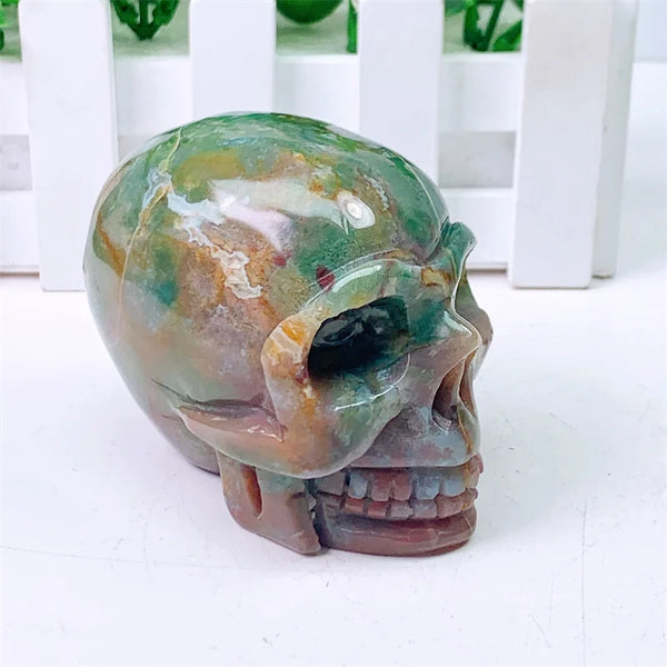 Green Pink Ocean Jasper Skull-ToShay.org