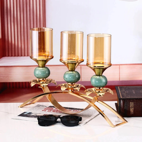 Gold Amber Glass Candle Stand-ToShay.org