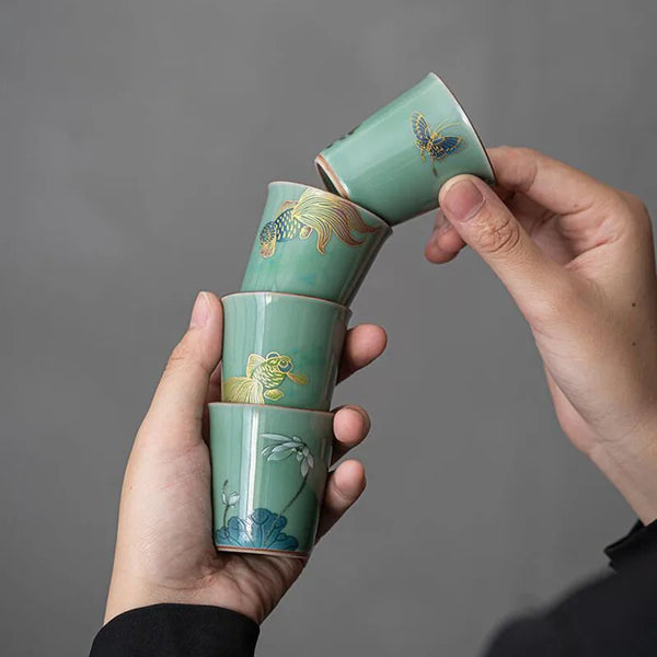 Celadon Green Porcelain Tea Cups-ToShay.org