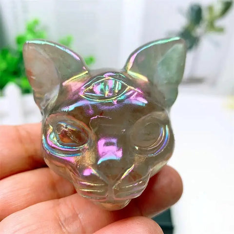 Rainbow Aura Quartz Cat Head-ToShay.org