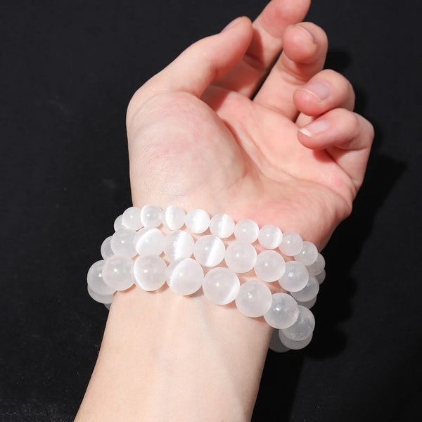 White Selenite Bead Bracelet-ToShay.org